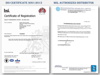 ISO CERTIFICATE 9001:2015 Msl authorized distributor
 