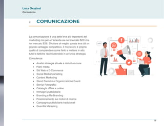 Luca Graziosi
Consulenza
13
2. COMUNICAZIONE
La comunicazione è una delle leve più importanti del
marketing mix per un’azi...
