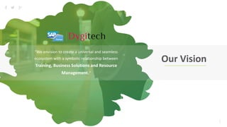 3
“We envision to create a universal and seamless
ecosystem with a symbolic relationship between
Training, Business Solutions and Resource
Management.“
Our Vision
 