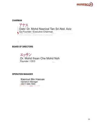 CHAIRMAN




    :

BOARD OF DIRECTORS




OPERATION MANAGER




                     10
 