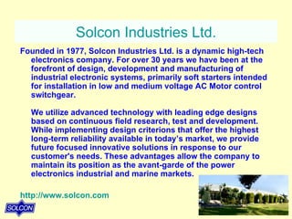Solcon Industries Ltd. ,[object Object],[object Object]