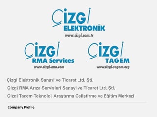 Çizgi Elektronik Sanayi ve Ticaret Ltd. Şti.
Company Profile
Çizgi RMA Arıza Servisleri Sanayi ve Ticaret Ltd. Şti.
Çizgi Tagem Teknoloji Araştırma Geliştirme ve Eğitim Merkezi
 
