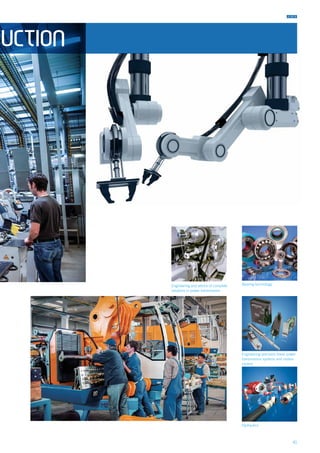 41
Bearing technology
Engineering precision linear power
transmission systems and motion
control
Engineering and advice of complete
solutions in power transmission
Hydraulics
UCTION
 