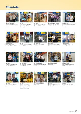 Clientele 34
Clientele
Mr. Raj.
Muni Enterprise Sdn Bhd,
Batang Kali. (Walk-in
Customer)
Mr. Wong.
Howah Air-cond Sdn Bhd,
Cheras. (Walk-in Customer)
Mr. Chai. Wai Ming
Hardware Sdn Bhd, Sungai
Buloh.
Mdm. Norsidah.
Minimart (Owner),
Segambut Dalam. (Walk-in
Customer)
Ms. Onn.
T.E Auto Rubber Products
Sdn Bhd, Shah Alam.
Mr. Azize.
Volvo Malaysia Sdn Bhd,
Johor Branch.
Mr. Tan.
Jien Yee Enterprise Sdn Bhd,
Sungai Buloh.
Ms. Else Wong.
Ms. Nancy, Ms. Joan. SSF
Sungai Buloh.
Ms. Elle.
Elliezen Construction &
Rennovation Sdn Bhd,
Taman Connaught.
(Walk-in Customers)
Ms. Elsie Chan.
Amaire Auto Sdn Bhd,
Segambut.
Mr. Surindran Nair.
Draeger Safety Asia Pte Ltd,
Subang.
Mr. Sulaiman. (Walk-in
Customers)
Ms. Chew.
Glow Corporation Sdn Bhd,
Kuchai Lama.
Mrs. Sufian (Walk-in
Customers)
Mr. Chia.
Evergrown Enterprise Sdn
Bhd, Segambut.
Mr. Kim Seng.
New Wing Foong Auto
Supply, Rawang.
Mr. Brian Chew.
KTA Marketing & Trading
Sdn Bhd, Batu Caves.
Ms. Joey.
Photocru Sdn Bhd, Shah
Alam.
Mr. Ashvin & Mr. Klpesh.
JK Carpet Sdn Bhd, Nilai.
Mr. Roy Chan.
Seon Food Industry Sdn Bhd,
Rawang.
 