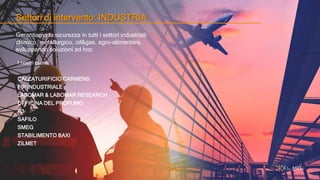Settori di intervento: INDUSTRIA
Garantiamo la sicurezza in tutti i settori industriali:
chimico, metallurgico, oil&gas, agro-alimentare,
sviluppando soluzioni ad hoc
I nostri clienti:
CALZATURIFICIO CARMENS
FIP INDUSTRIALE
LABOMAR & LABOMAR RESEARCH
OFFICINA DEL PROFUMO
P3
SAFILO
SMEG
STABILIMENTO BAXI
ZILMET
 
