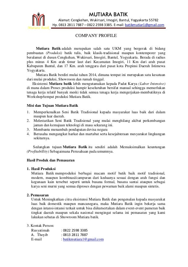 Contoh Company Profile Perusahaan Batik Apapun Ada Contoh Company Profile Perusahaan Batik Apapun Ada