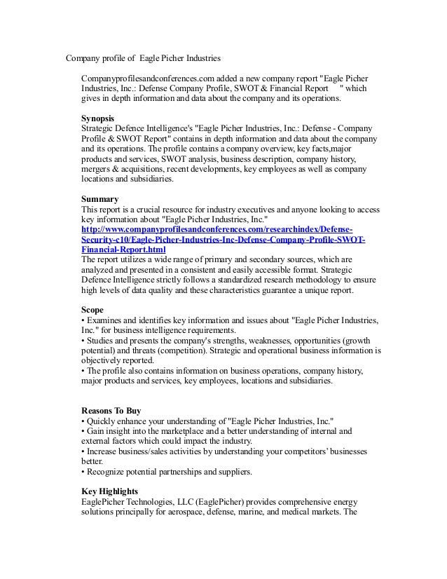 Company profile of eagle picher industries