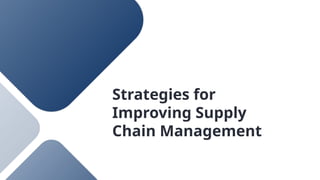 Strategies for
Improving Supply
Chain Management
 