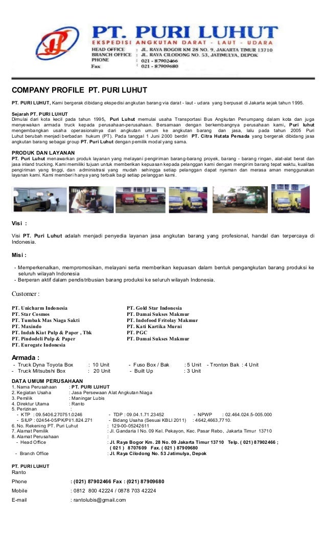 Company profile pt 1 lembaar
