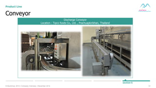 51© Muninmax 2014 | Company Overview | December 2014
section 5
Discharge Conveyor
Location : Tipco foods Co., Ltd. , Prachuapkirikhan, Thailand
Conveyor
Product Line
 