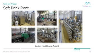 64© Muninmax 2014 | Company Overview | December 2014
section 5
Soft Drink Plant
Turn-key Project
Location : Food Blessing, Thailand
 