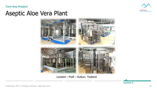 65© Muninmax 2014 | Company Overview | December 2014
section 5
Aseptic Aloe Vera Plant
Turn-key Project
Location : Praft – Kuiburi, Thailand
 