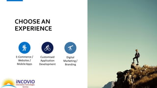 CHOOSE AN
EXPERIENCE
E-Commerce /
Websites /
MobileApps
Customised
Application
Development
Digital
Marketing /
Branding
 