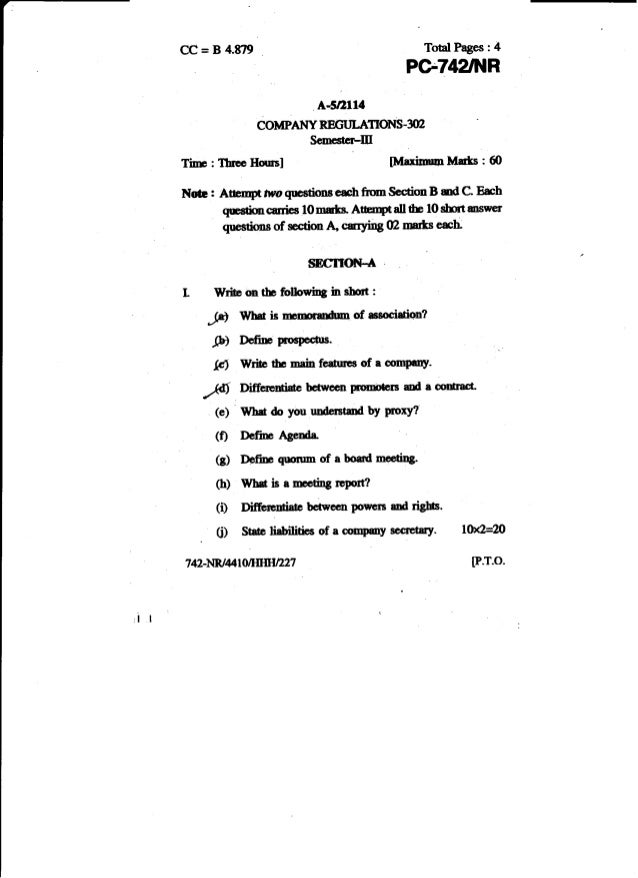 Company regulation Question Paper 2014 Dec