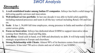 SWOT Analysis
Strength:
1. A well established leader among Indian IT companies. Infosys has built a solid image by
deliver...