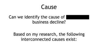 Cause
Can we identify the cause of [NameRedacted]
business decline?
Based on my research, the following
interconnected causes exist:
 