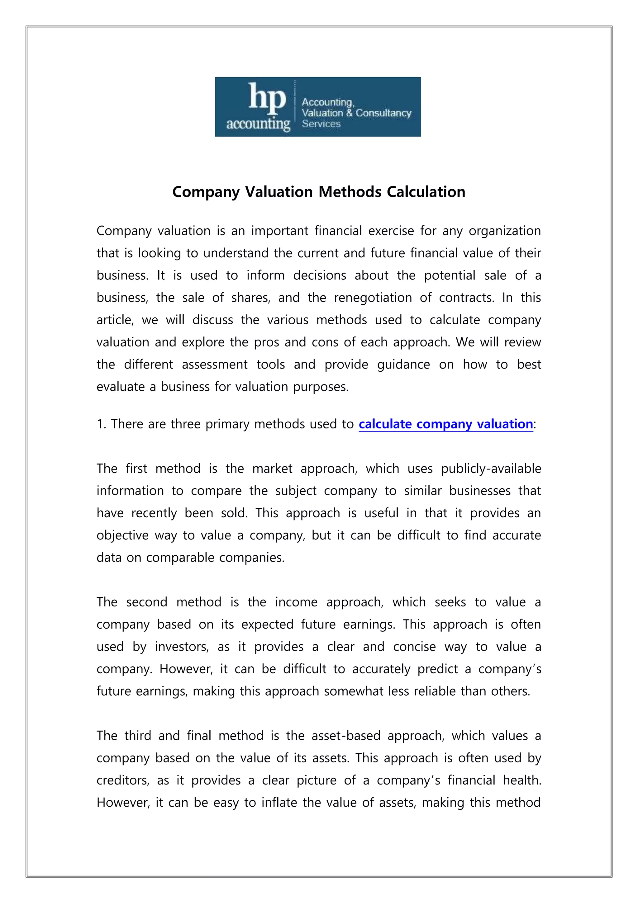 Company Valuation Methods Calculation Pdf Company Valuation Methods Calculation Pdf