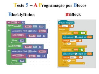 Teste 5 – A Programação por Blocos
BlocklyDuino mBlock
 