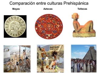 Comparación entre culturas Prehispánica
Mayas Aztecas Toltecas
 