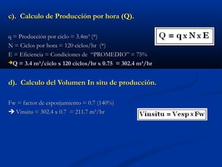 c). Calculo de Producción por hora (Q).c). Calculo de Producción por hora (Q).
q = Producción por ciclo = 3.4m³ (*)q = Pro...