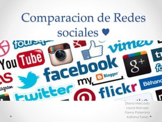 Comparacion de Redes
sociales ♥
Diana Mercado
Laura Narvaez
Fanny Paternina
Adriana Torres
 
