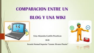 COMPARACION ENTRE UN
BLOG Y UNA WIKI
Gina Alejandra Castillo Pirachican
10-01
Escuela Normal Superior “Leonor Álvarez Pinzón”
 
