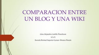 COMPARACION ENTRE
UN BLOG Y UNA WIKI
Gina Alejandra Castillo Pirachican
10-01
Escuela Normal Superior Leonor Álvarez Pinzón
 