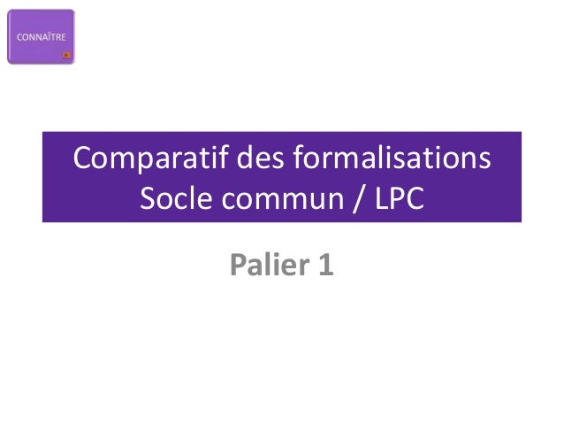 Comparatif des formalisations
Socle commun / LPC
Palier 1
 