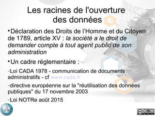 Les racines de l'ouverture
des données

Déclaration des Droits de l’Homme et du Citoyen
de 1789, article XV : la société ...