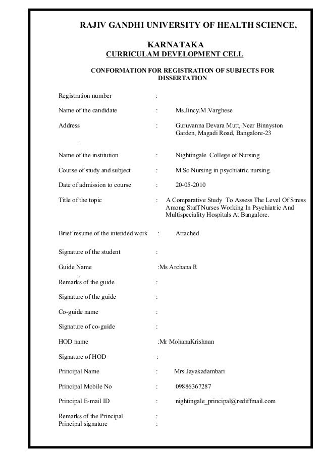Dissertation submitted to the rajiv gandhi university of health sciences