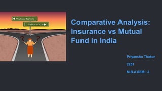 Comparative Analysis:
Insurance vs Mutual
Fund in India
Priyanshu Thakur
2251
M.B.A SEM: -3
 