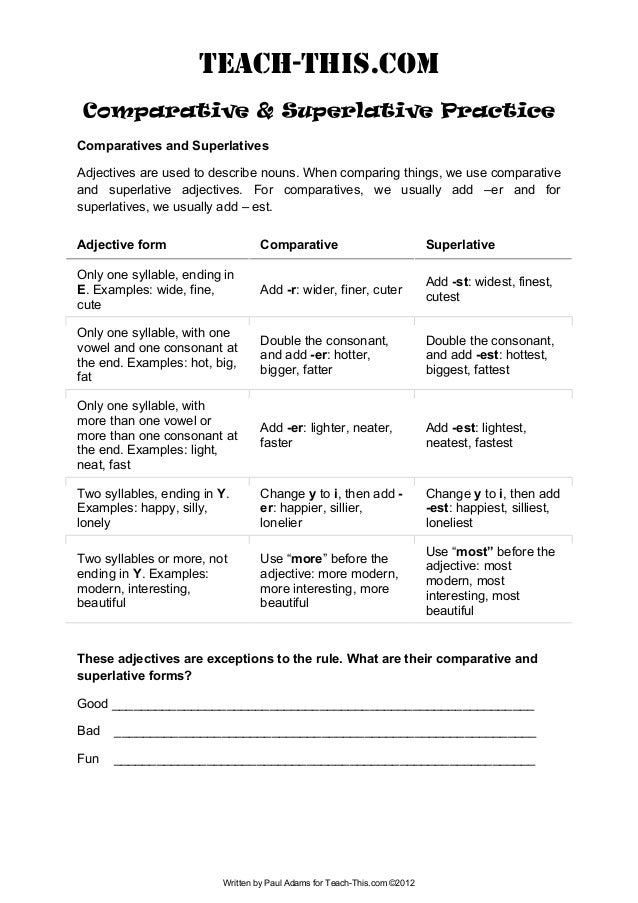 comparative and superlative practice