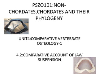 PSZO101:NONCHORDATES,CHORDATES AND THEIR
PHYLOGENY

UNIT4:COMPARATIVE VERTEBRATE
OSTEOLOGY-1
4.2:COMPARATIVE ACCOUNT OF JAW
SUSPENSION

 