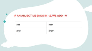 IF AN ADJECTIVE ENDS IN –E, WE ADD –R
 