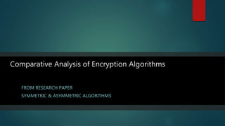 Comparative Analysis of Encryption Algorithms
FROM RESEARCH PAPER
SYMMETRIC & ASYMMETRIC ALGORITHMS
 