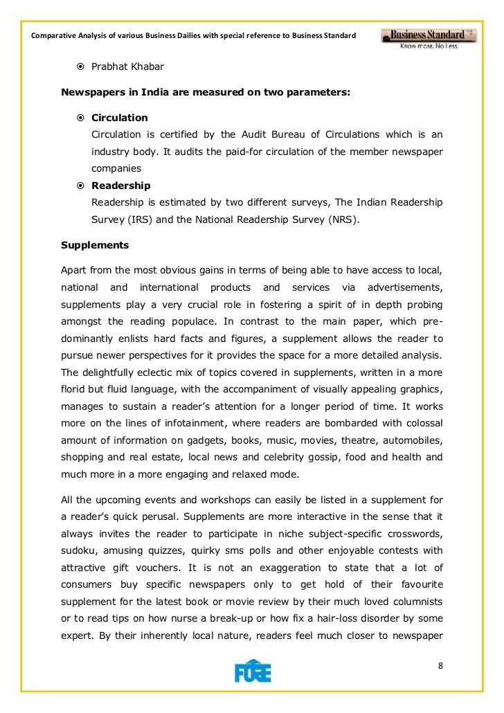 Comparative analysis of various business dailies with ...