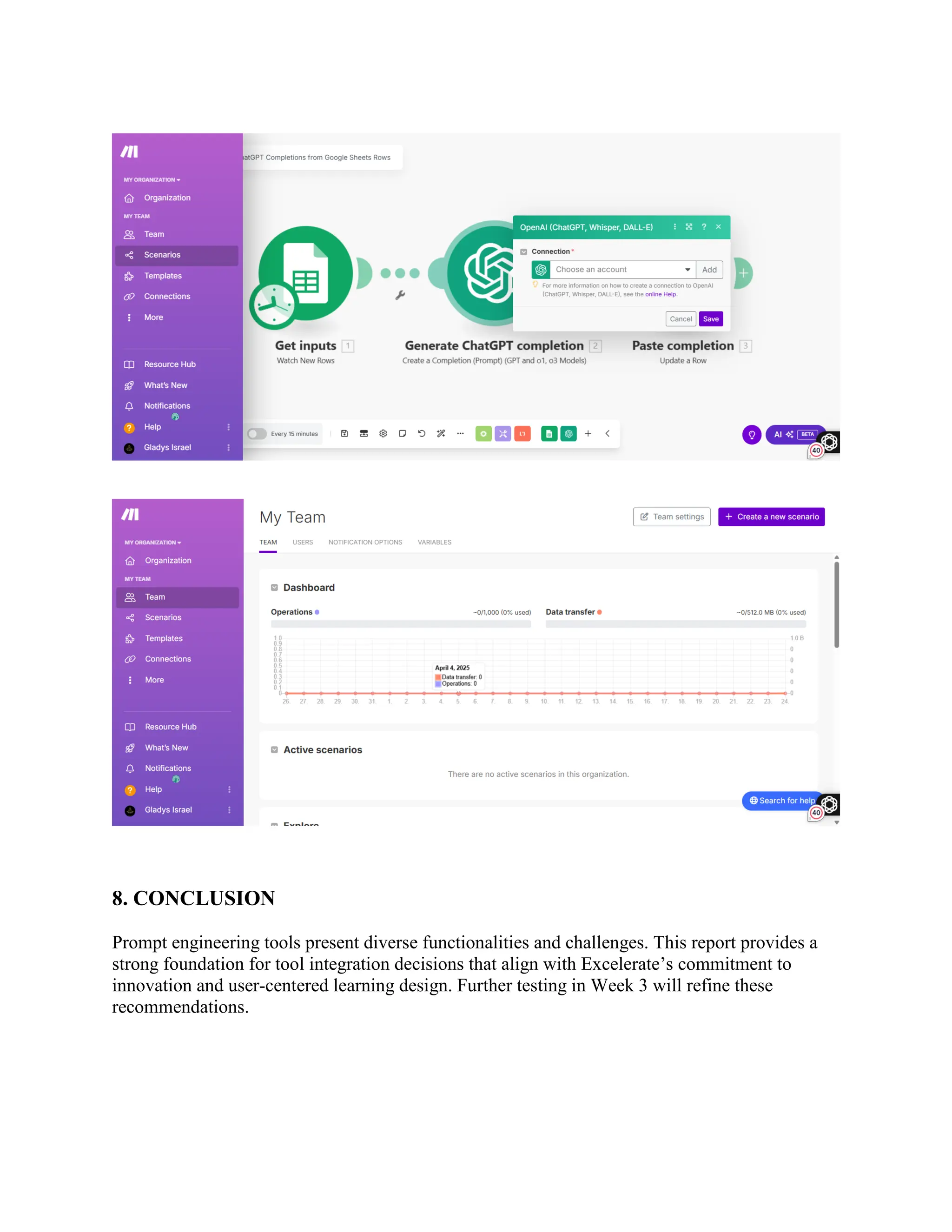8. CONCLUSION
Prompt engineering tools present diverse functionalities and challenges. This report provides a
strong foundation for tool integration decisions that align with Excelerate’s commitment to
innovation and user-centered learning design. Further testing in Week 3 will refine these
recommendations.
 