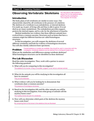 Comparative anatomy lab bones Answers | PDF