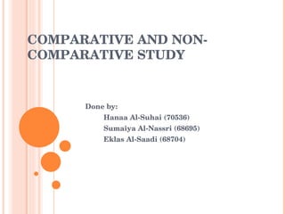 Done by: Hanaa Al-Suhai (70536) Sumaiya Al-Nassri (68695) Eklas Al-Saadi (68704) COMPARATIVE AND NON-COMPARATIVE STUDY 