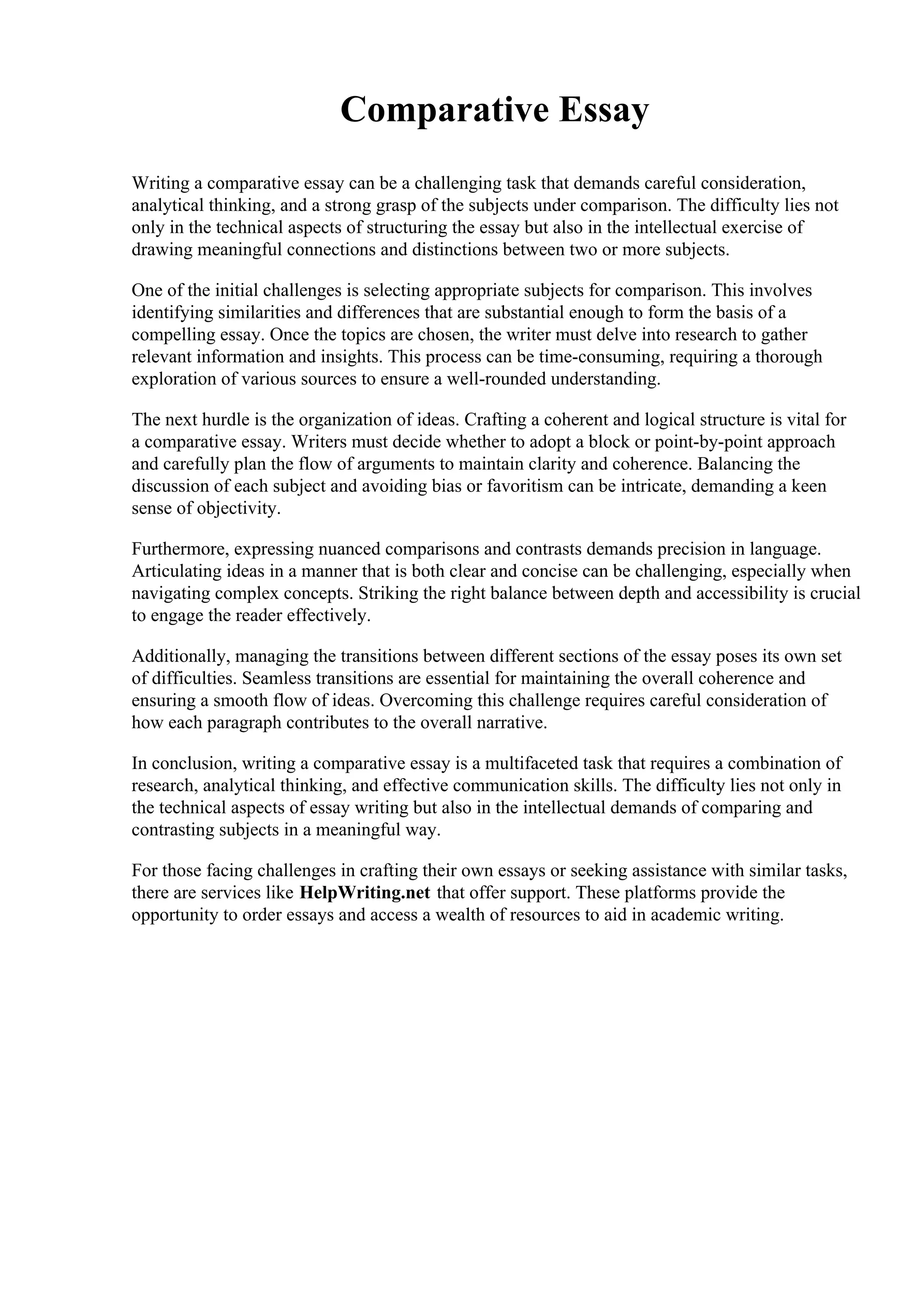 Comparative Essay. County College of Morris | PDF