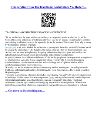 Comparative Essay On Traditional Architecture Vs. Modern... | PDF