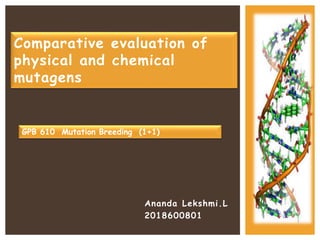 Ananda Lekshmi.L
2018600801
Comparative evaluation of
physical and chemical
mutagens
GPB 610 Mutation Breeding (1+1)
 