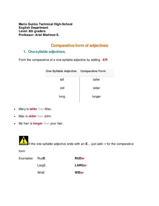 Comparative form of adjectives 8th