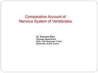 Dr. Poonam Rani
Zoology Department
B.Sc. Life Sciences 1 Year
Room No. A-210, A-214
Comparative Account of
Nervous System of Vertebrates
 