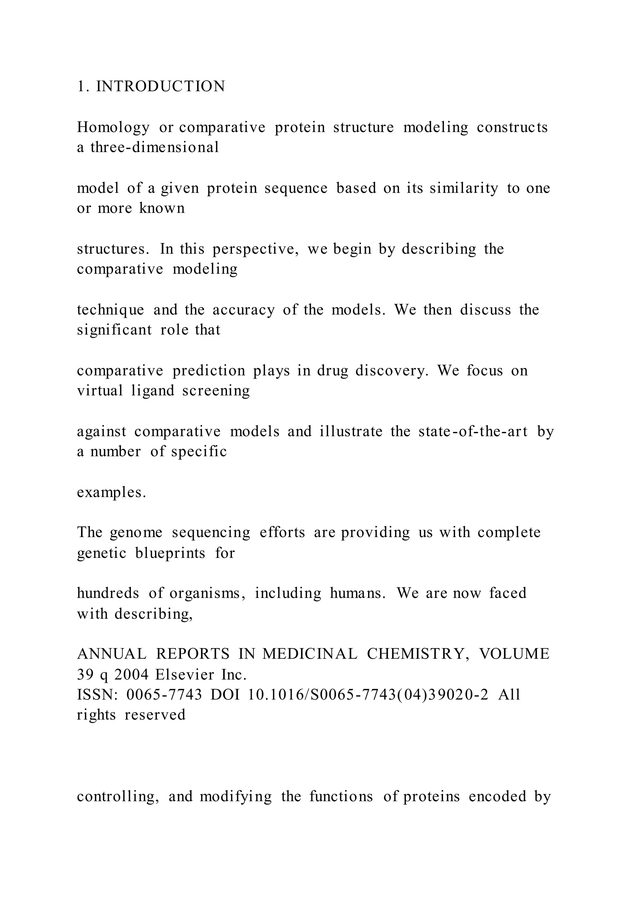 Comparative Protein Structure Modeling and itsApplications | DOCX
