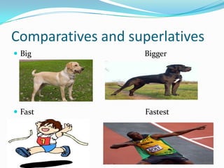 Comparatives and superlatives
 Big

Bigger

 Fast

Fastest

 