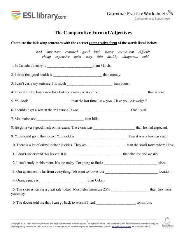 comparatives and superlatives photocopy adjective form