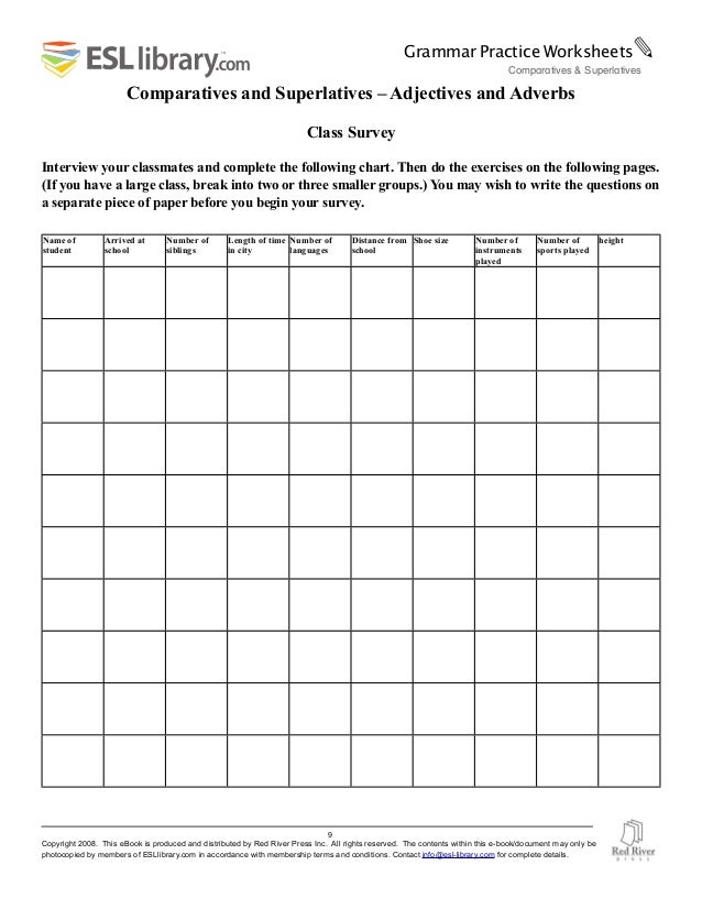 comparatives and superlatives photocopy adjective form