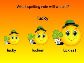 What spelling rule will we use?
lucky
lucky luckiestluckier
 