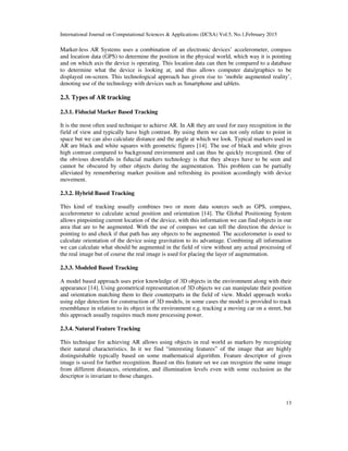 International Journal on Computational Sciences & Applications (IJCSA) Vol.5, No.1,February 2015
13
Marker-less AR Systems...